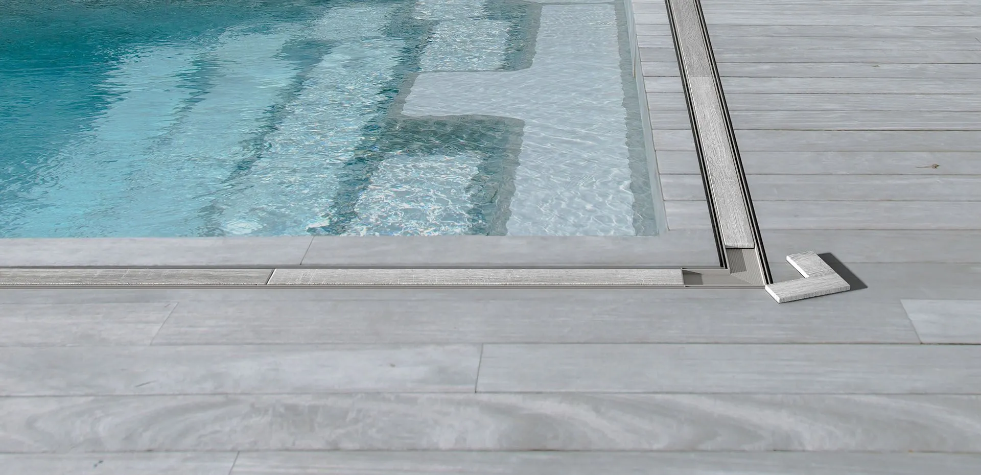 Suelo de piscina colocado mediante el sistema de nivelación Nivelatop